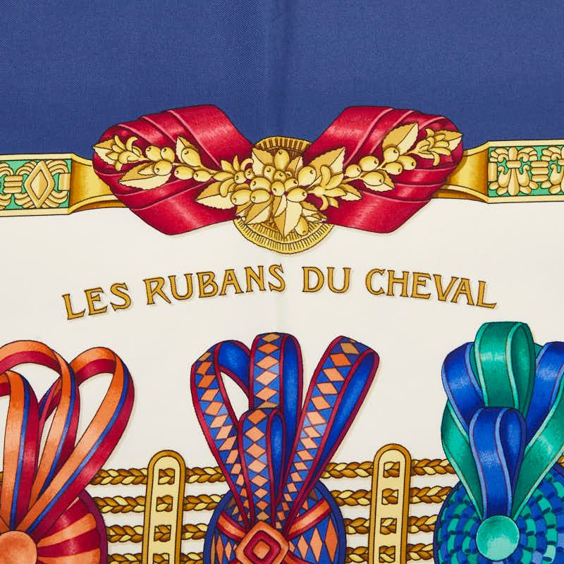 Hermes Carre 90 les Rubans du Cheval Horse Ribbon Decoration Scarf White — view 2