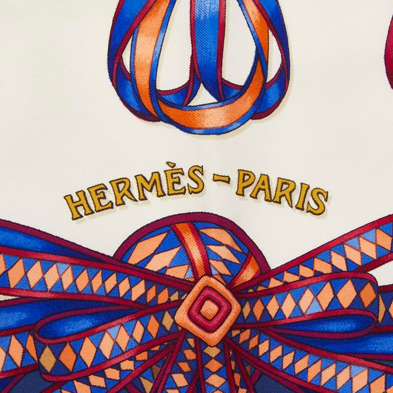 Hermes Carre 90 les Rubans du Cheval Horse Ribbon Decoration Scarf White — view 6