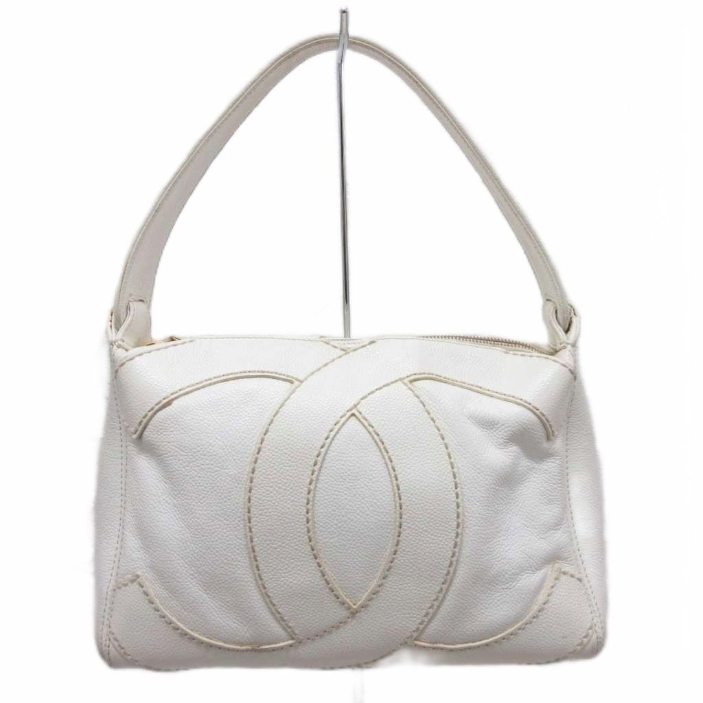 Chanel CC Logo Jumbo CC Caviar Leather Shoulder Bag White