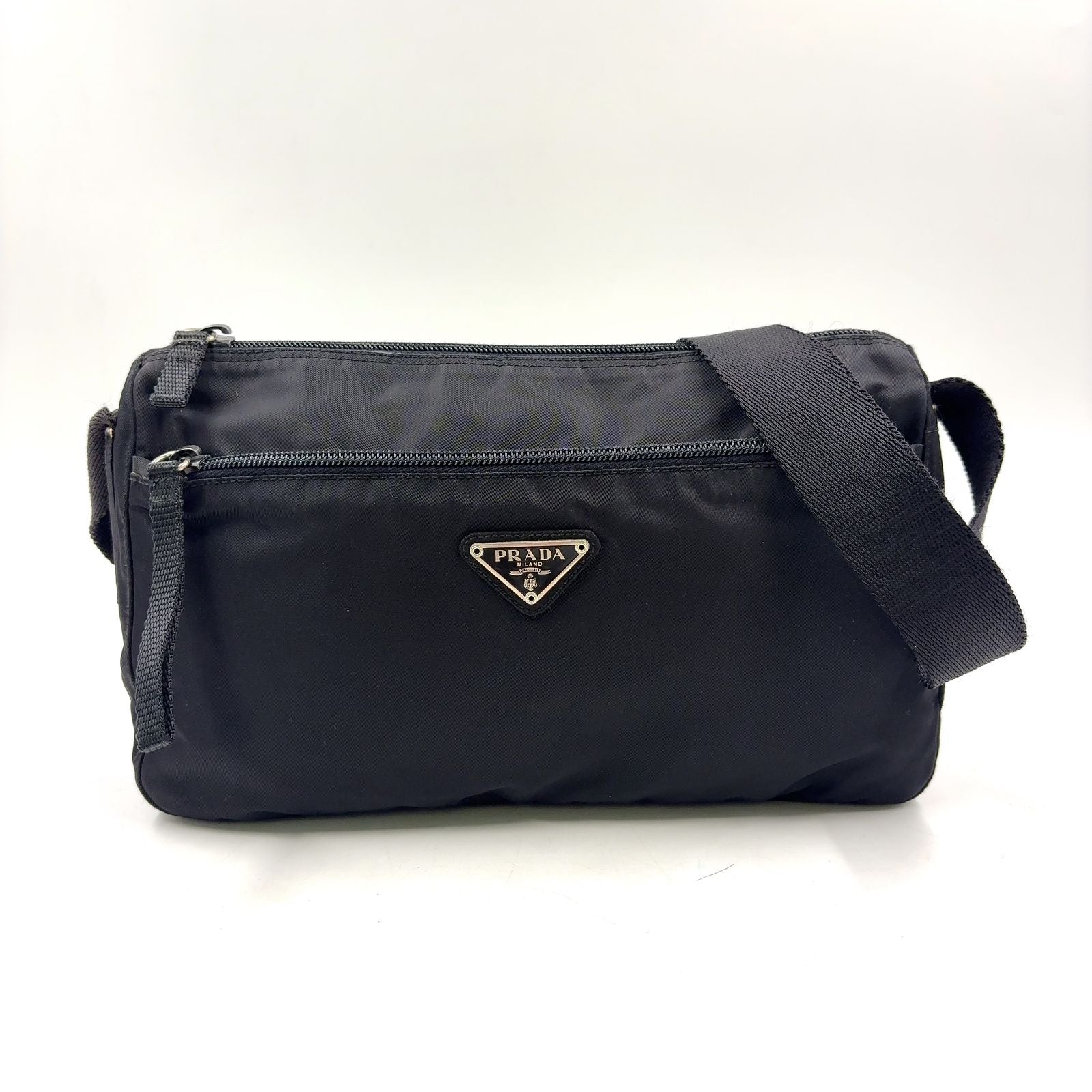 Prada Nylon Black Shoulder Bag Silver