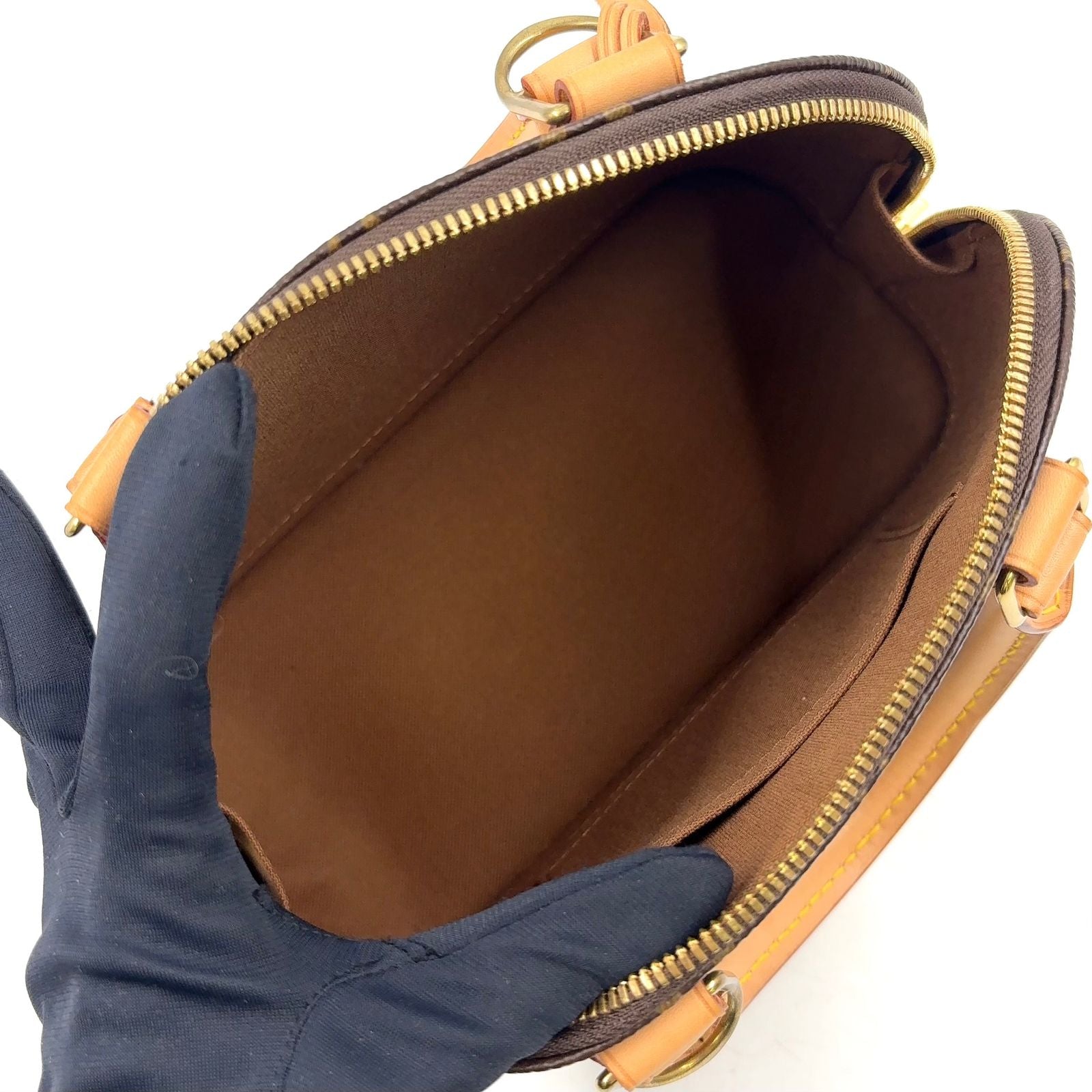 Louis Vuitton Alma BB Monogram 2-Way Leather Brown Light Handbag Gold — view 3