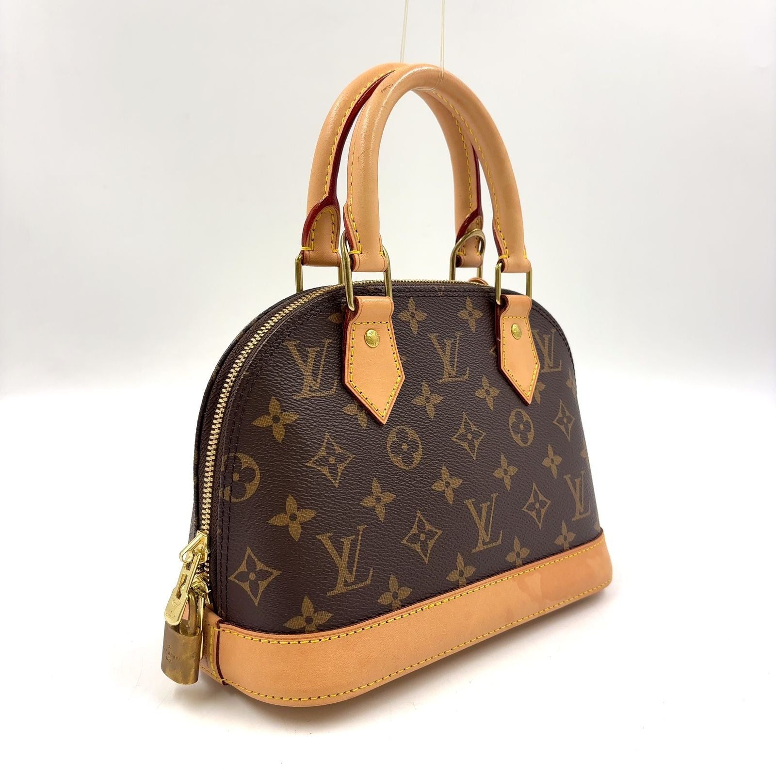 Louis Vuitton Alma BB Monogram 2-Way Leather Brown Light Handbag Gold — view 2