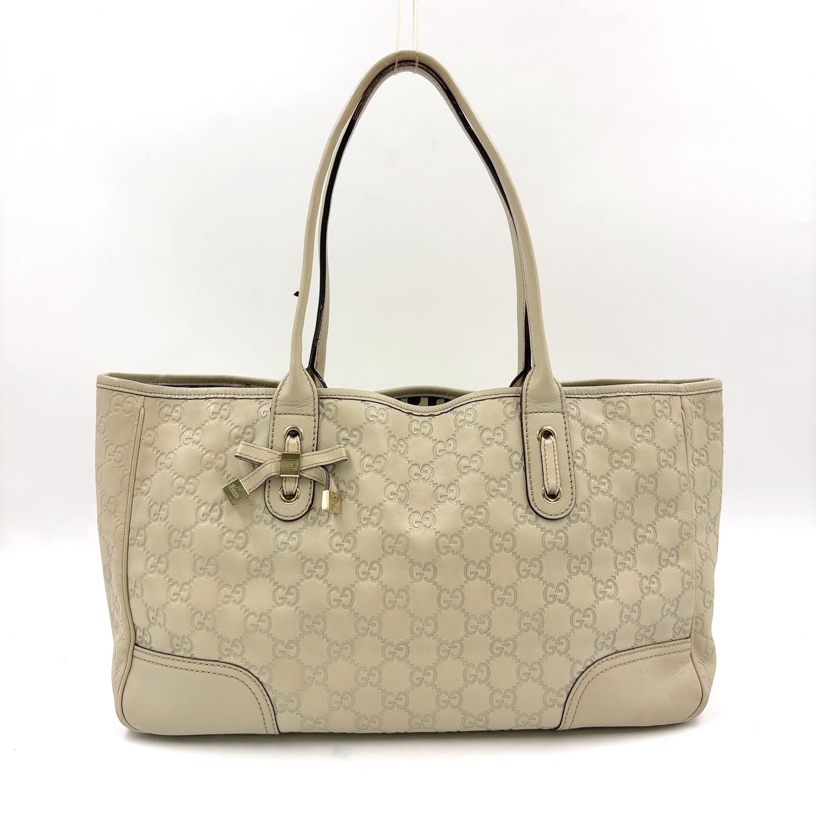 Gucci Princy Sherry Line Leather Ivory Tote Bag Silver