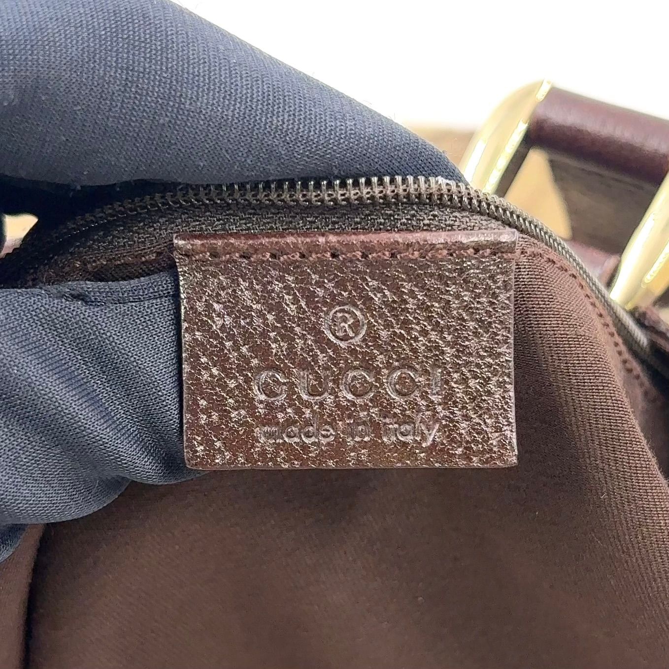 Gucci Abbey Leather Canvas Dark Brown Beige Tote Bag Gold — view 4