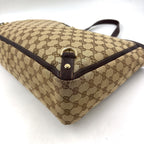 Gucci Abbey Leather Canvas Dark Brown Beige Tote Bag Gold — view 7