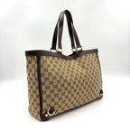 Gucci Abbey Leather Canvas Dark Brown Beige Tote Bag Gold — view 2