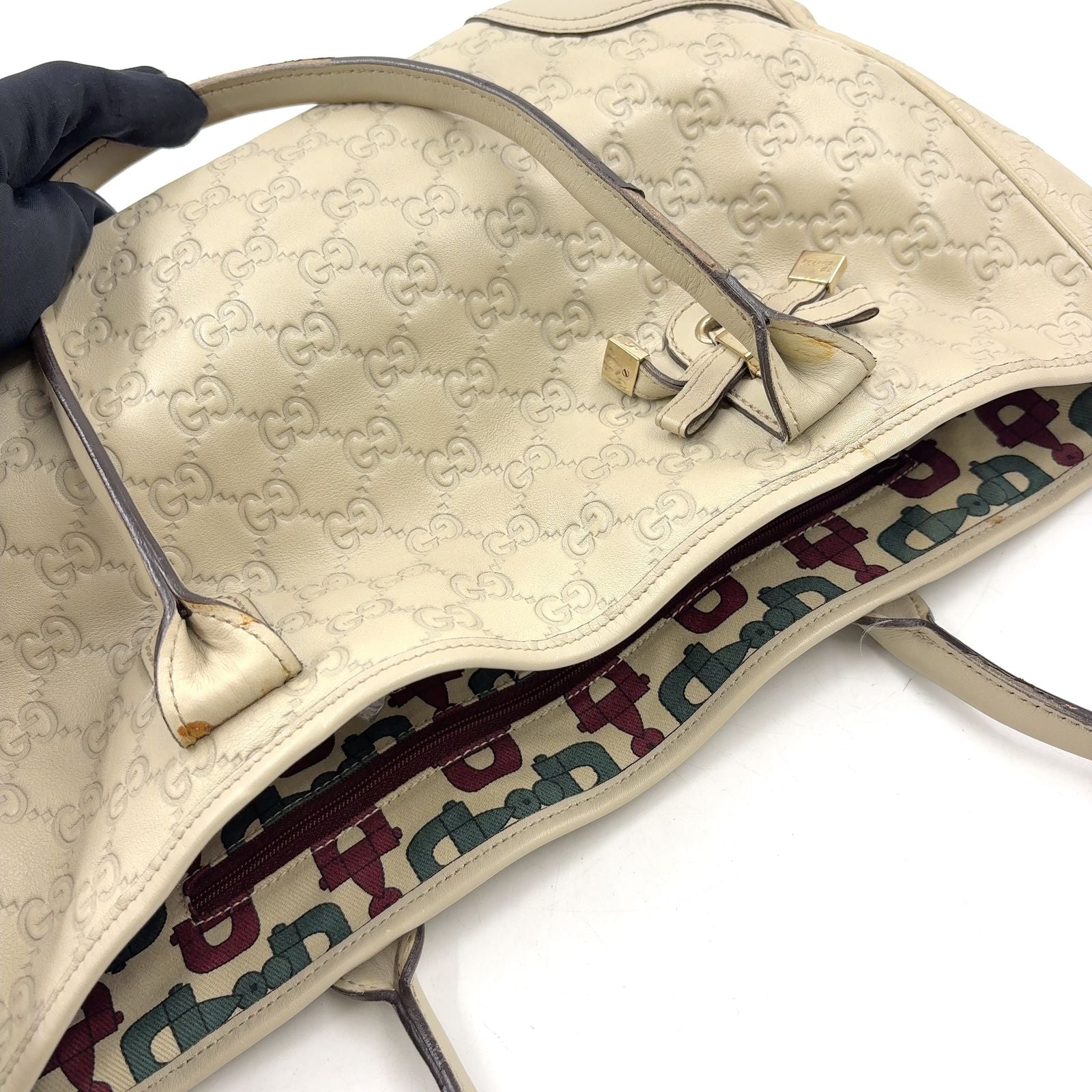 Gucci Princy Sherry Line Leather Ivory Tote Bag Silver — view 7