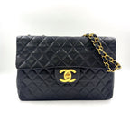 Chanel Maxi Quilted 34 Lambskin Black Chain Shoulder Bag Gold