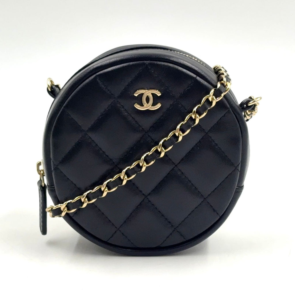 Chanel Classic Round Chain Lambskin Black Shoulder Bag Gold