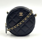 Chanel Classic Round Chain Lambskin Black Shoulder Bag Gold