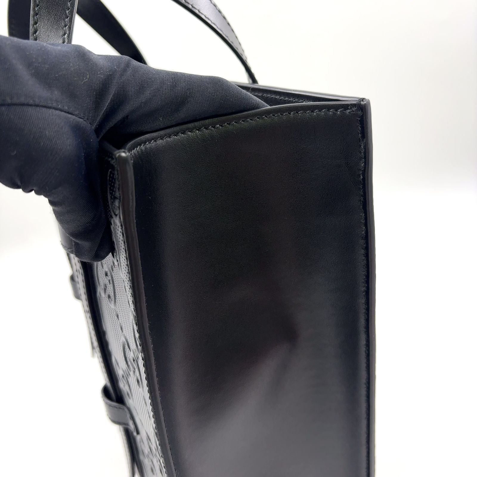 Gucci GG Embossed Calfskin Black Tote Bag Silver — view 6