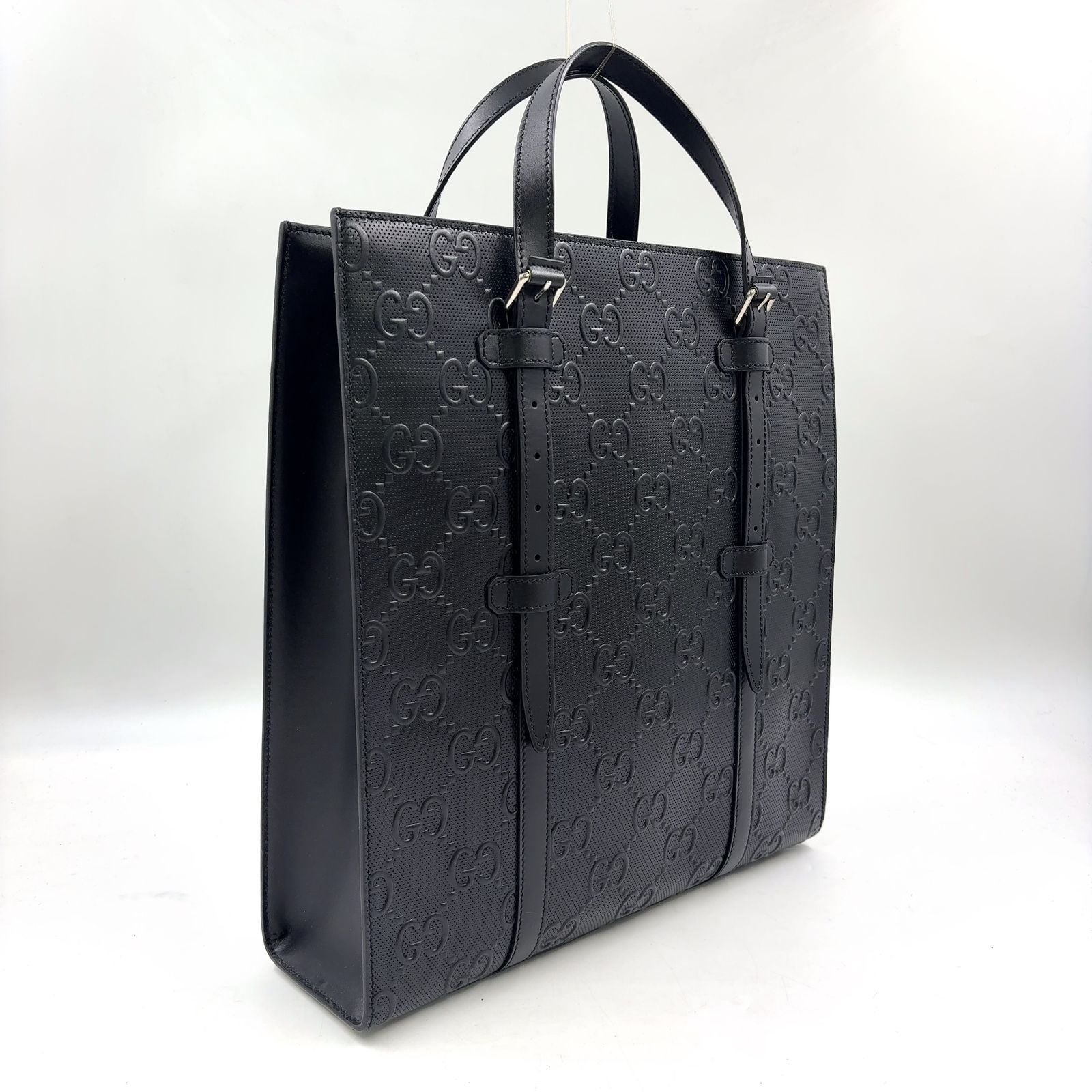 Gucci GG Embossed Calfskin Black Tote Bag Silver — view 2