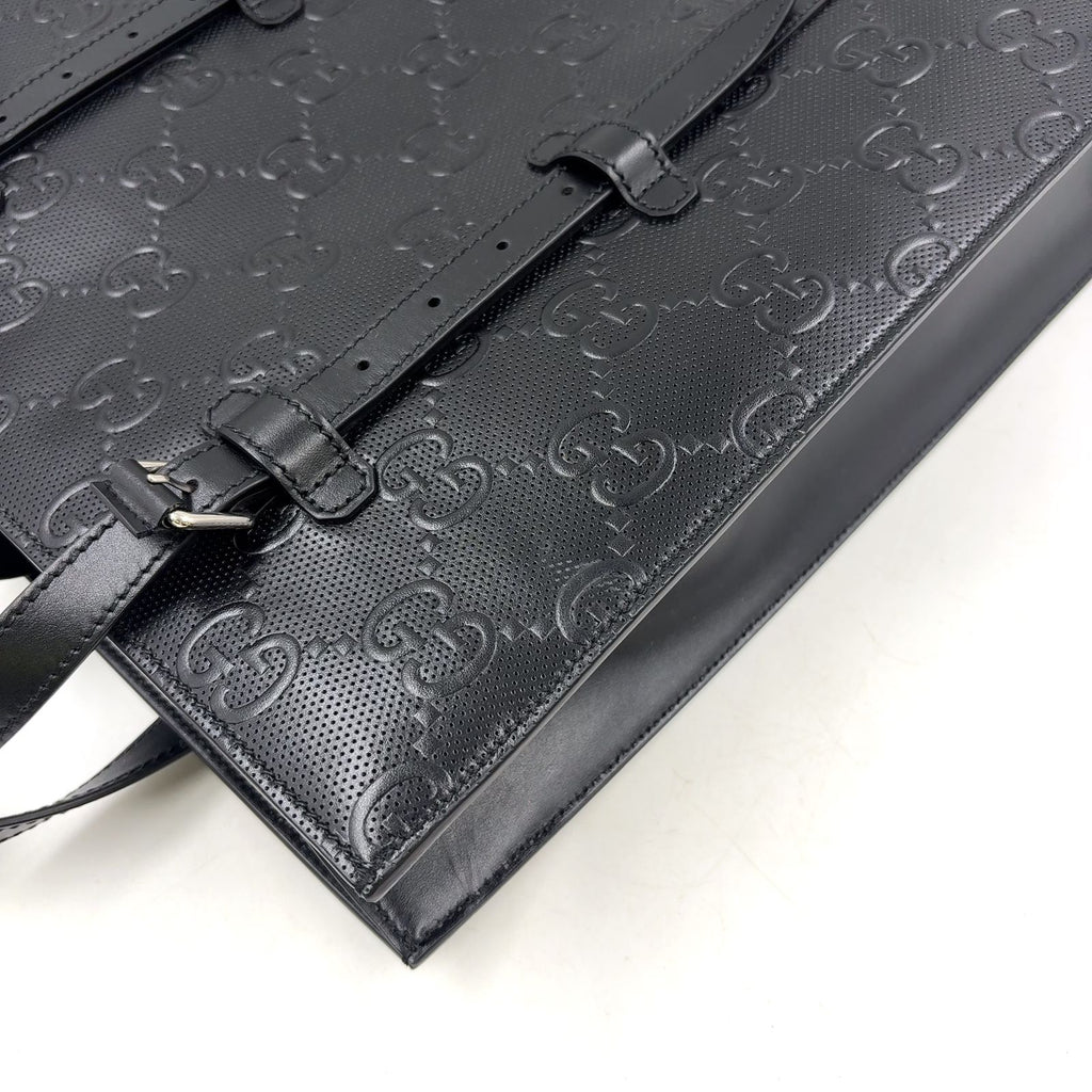 Gucci GG Embossed Calfskin Black Tote Bag Silver — view 5