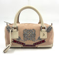Loewe Amazona Embroidered Leather Suede White Light Pink Handbag Silver