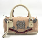 Loewe Amazona Embroidered Leather Suede White Light Pink Handbag Silver