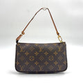 Louis Vuitton Pochette Soir Monogram Leather Brown Light Handbag Gold
