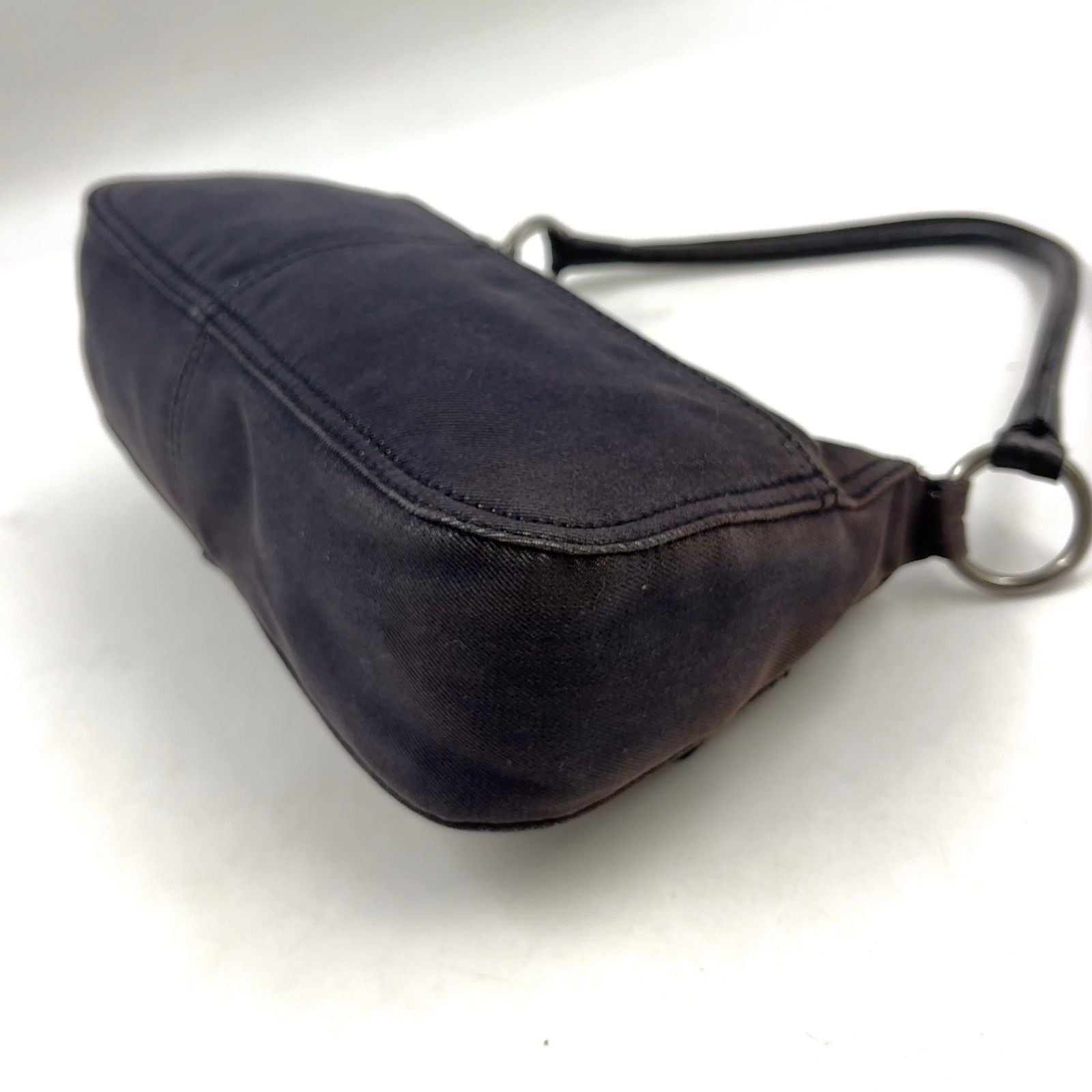Prada Front Pocket Leather Denim Black Shoulder Bag Silver — view 8