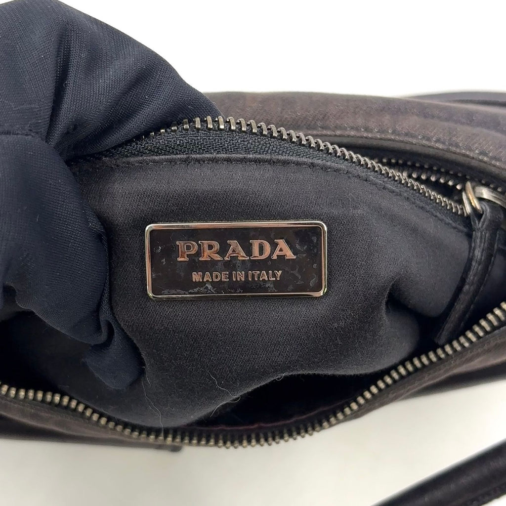 Prada Front Pocket Leather Denim Black Shoulder Bag Silver — view 4