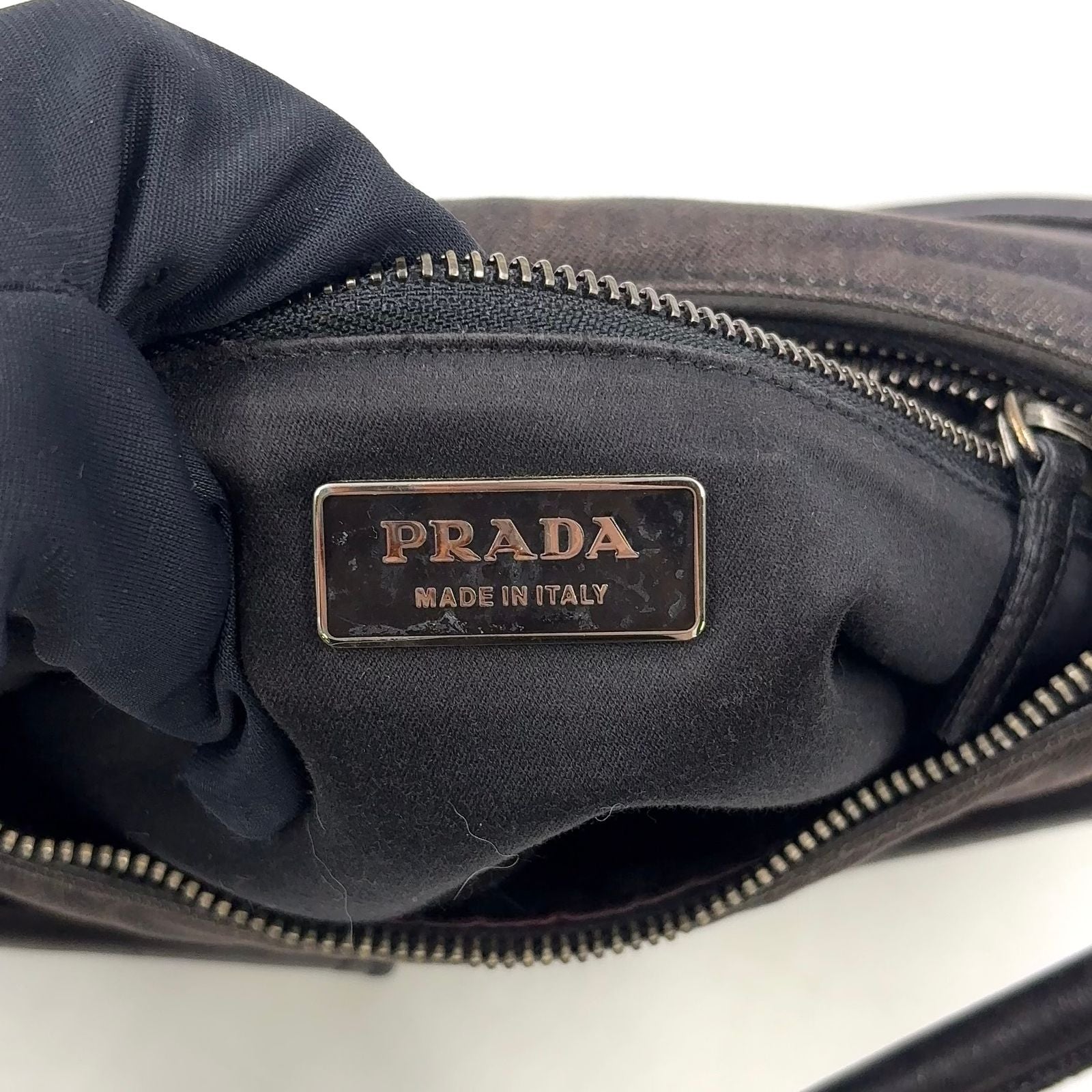Prada Front Pocket Leather Denim Black Shoulder Bag Silver — view 4