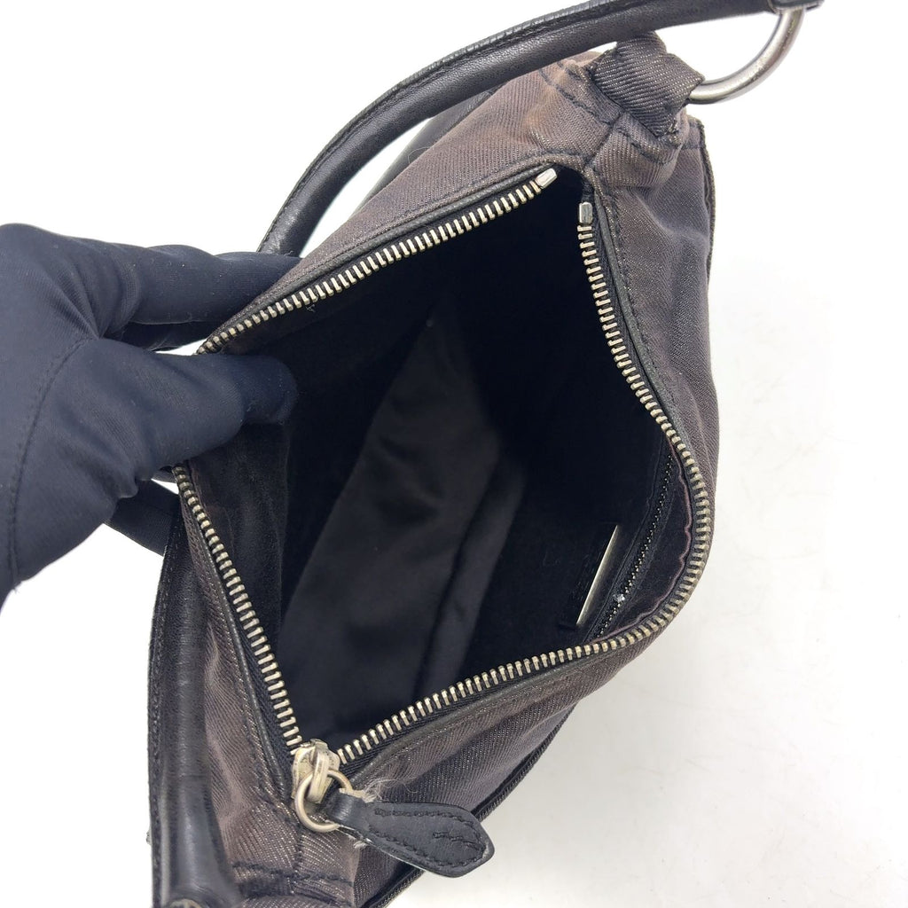 Prada Front Pocket Leather Denim Black Shoulder Bag Silver — view 3