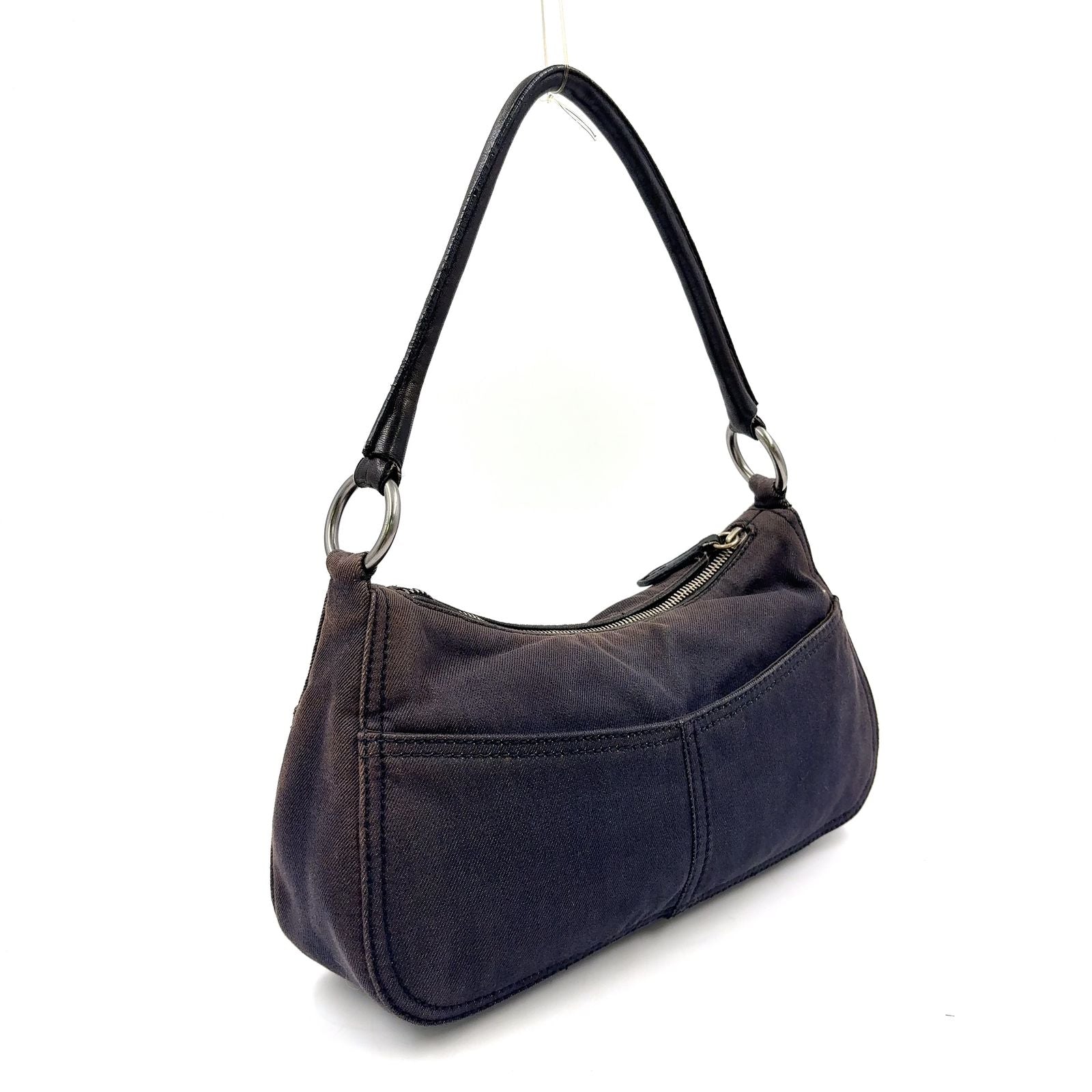 Prada Front Pocket Leather Denim Black Shoulder Bag Silver — view 2