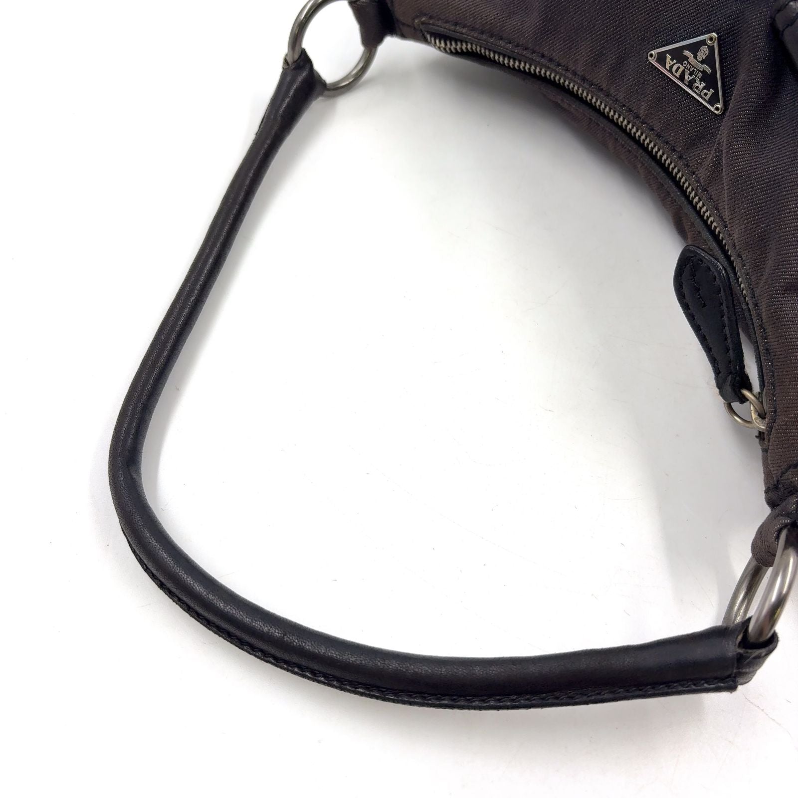 Prada Front Pocket Leather Denim Black Shoulder Bag Silver — view 6