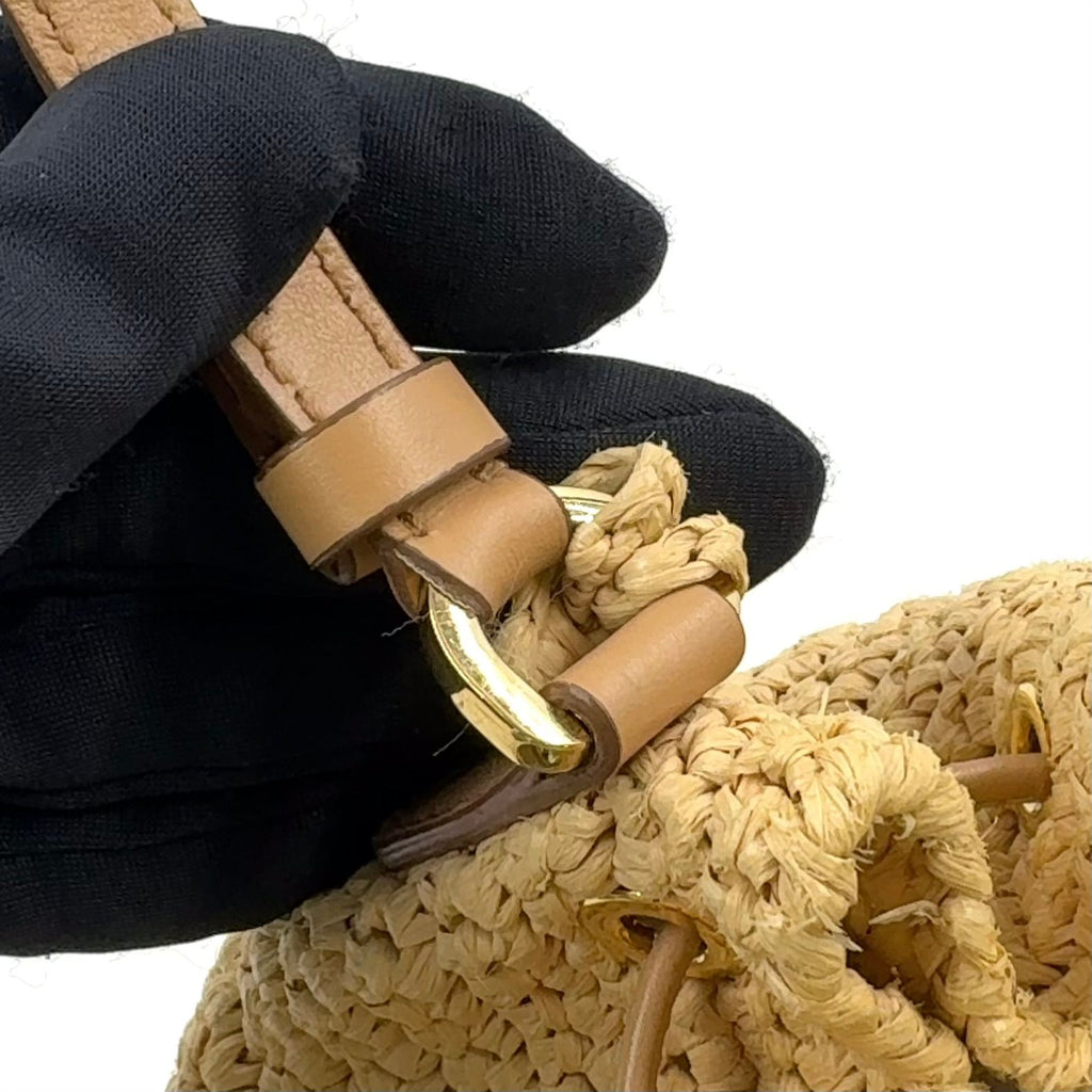 Prada Crochet Letter Ring Logo 2-Way Leather Raffia Beige Light Brown Handbag — view 6