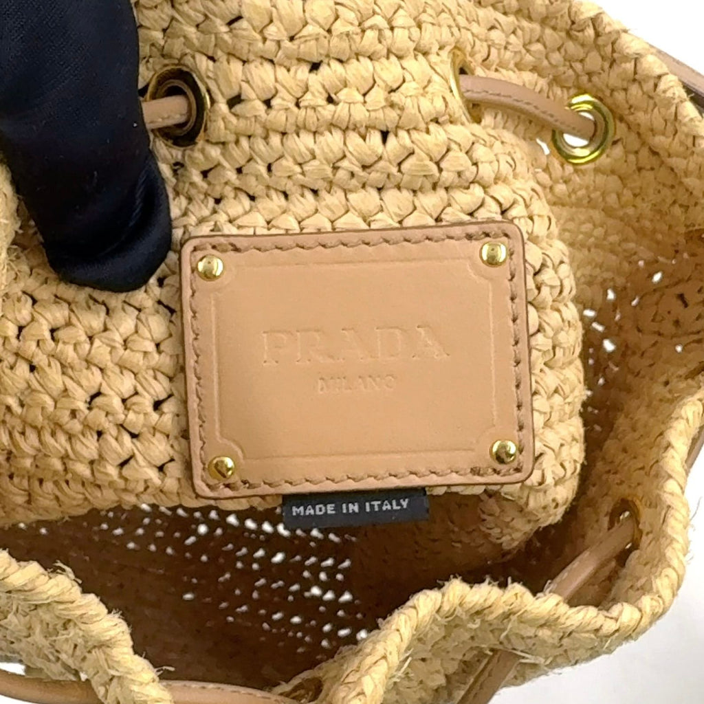 Prada Crochet Letter Ring Logo 2-Way Leather Raffia Beige Light Brown Handbag — view 4