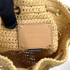Prada Crochet Letter Ring Logo 2-Way Leather Raffia Beige Light Brown Handbag — view 4