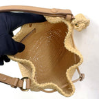 Prada Crochet Letter Ring Logo 2-Way Leather Raffia Beige Light Brown Handbag — view 3