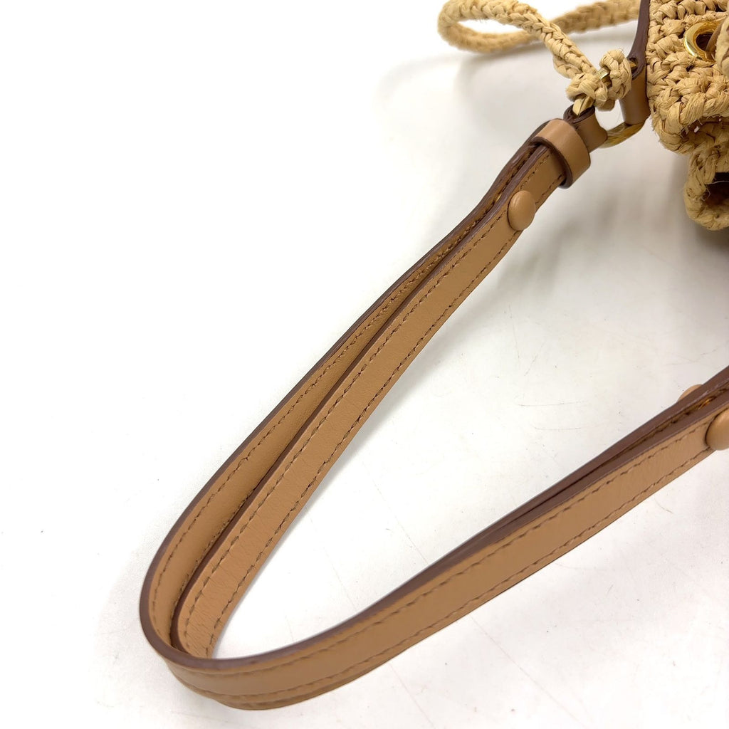 Prada Crochet Letter Ring Logo 2-Way Leather Raffia Beige Light Brown Handbag — view 5