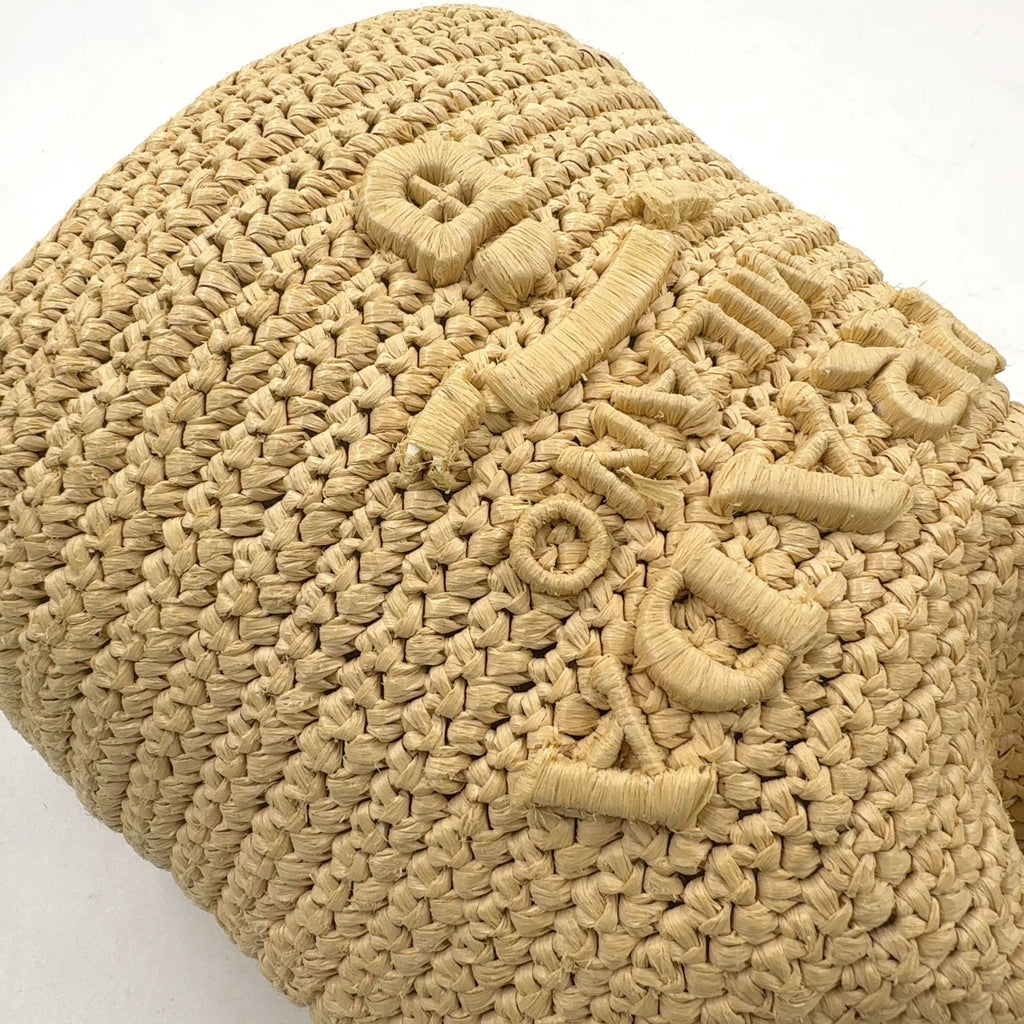 Prada Crochet Letter Ring Logo 2-Way Leather Raffia Beige Light Brown Handbag — view 8