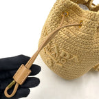 Prada Crochet Letter Ring Logo 2-Way Leather Raffia Beige Light Brown Handbag — view 7