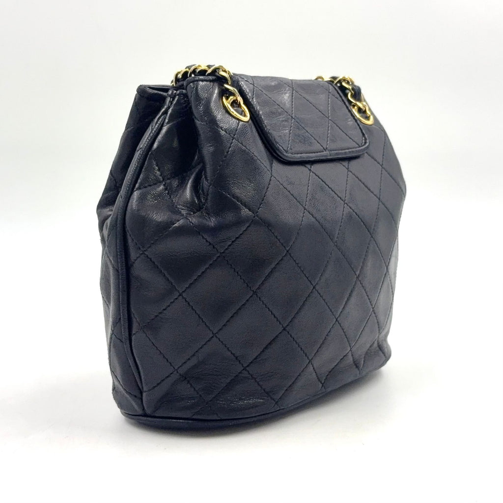 Chanel Quilted Tassel Lambskin Black Chain Shoulder Bag Gold — view 2
