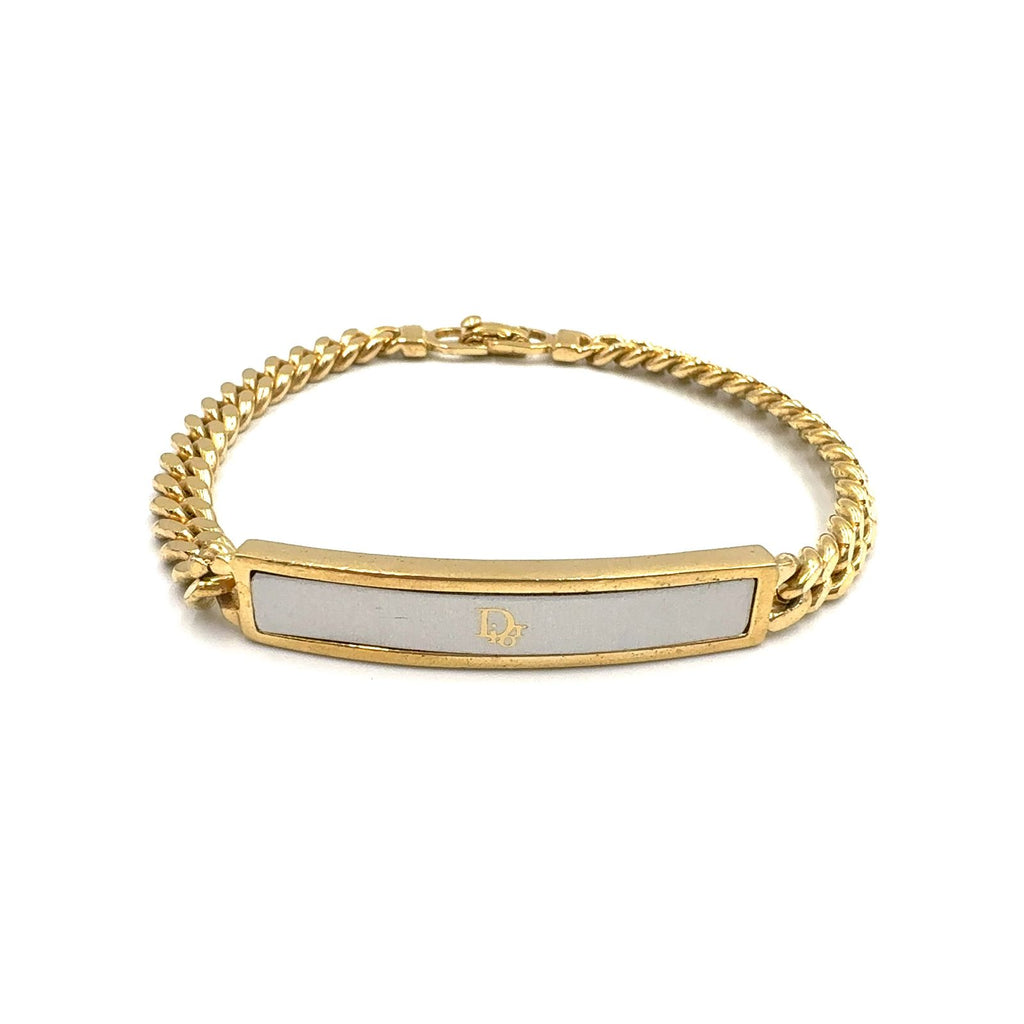 Dior Logo Plate Metal Gold Plated Silver Bracelet