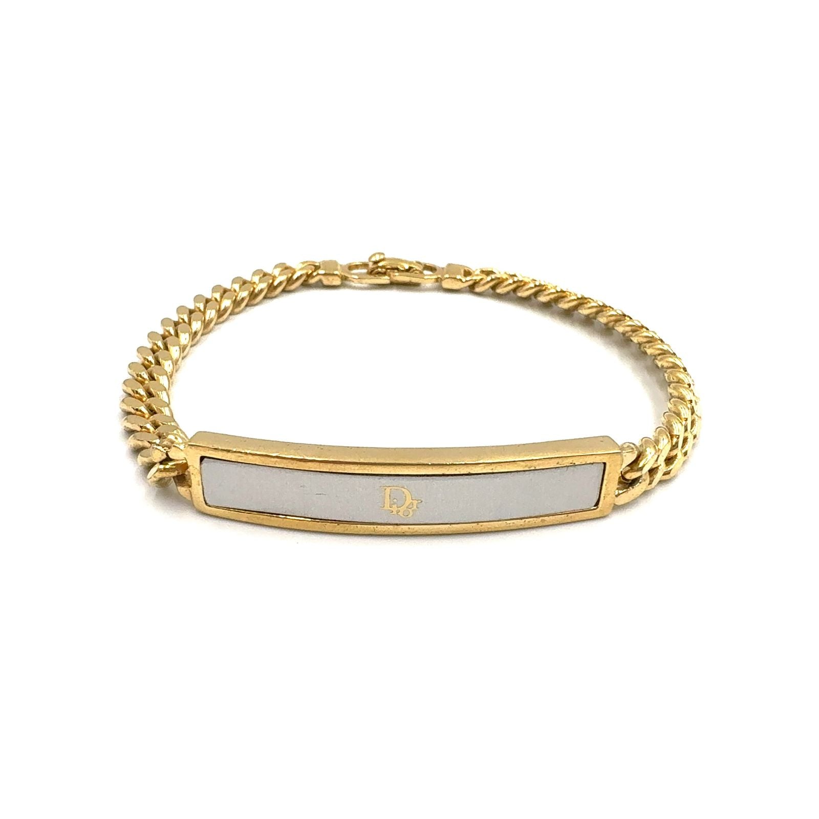 Dior Logo Plate Metal Gold Plated Silver Bracelet