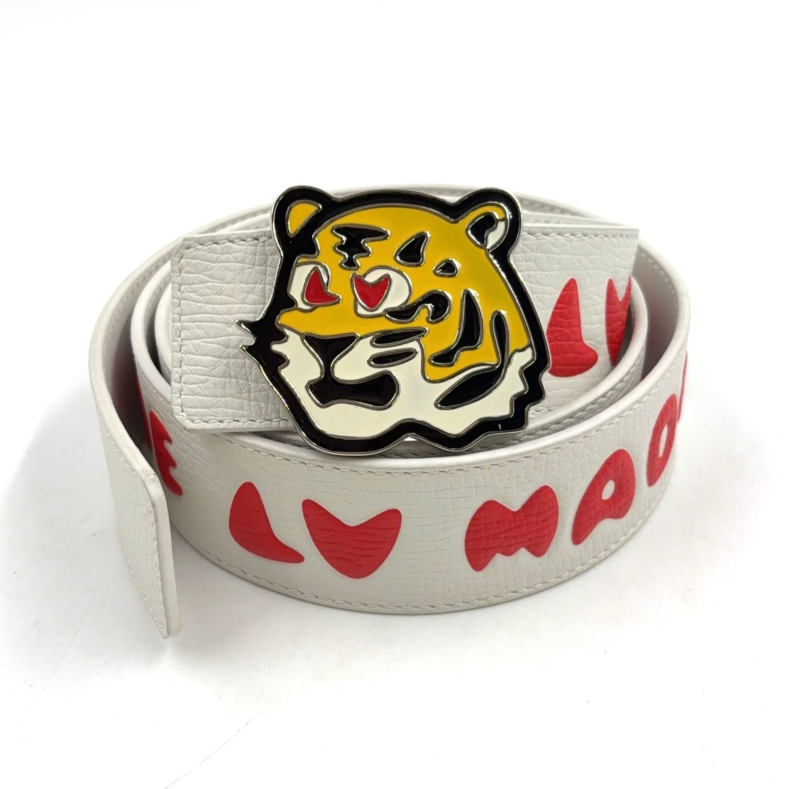 Louis Vuitton Ceinture LV Tiger 40 Leather White Red Belt Silver