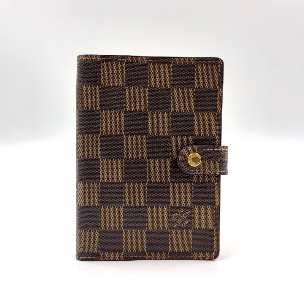 Louis Vuitton Agenda PM Damier Leather Brown Notebook Cover Gold
