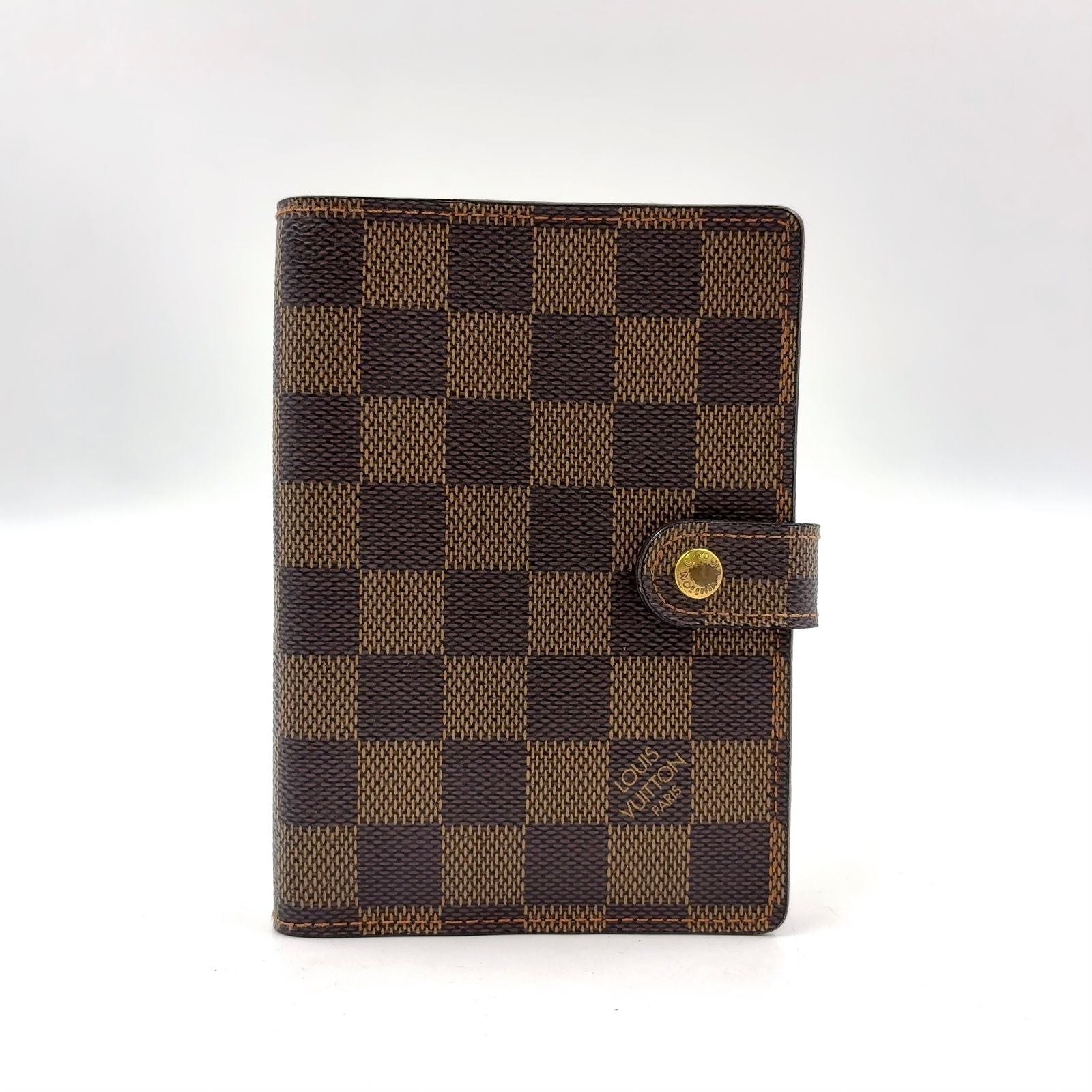 Louis Vuitton Agenda PM Damier Leather Brown Notebook Cover Gold