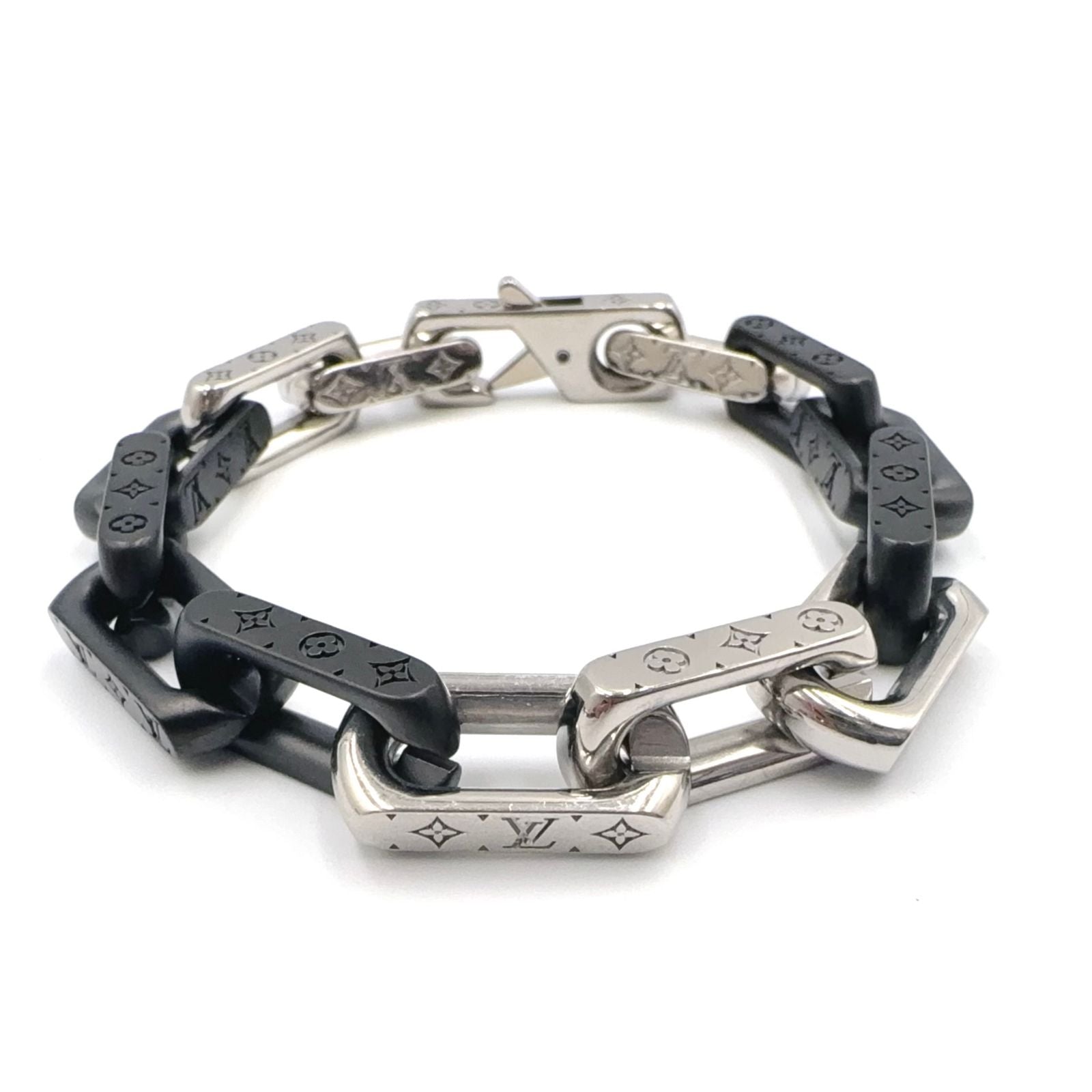 Louis Vuitton Bracelet Monogram Chain Metal Silver Black