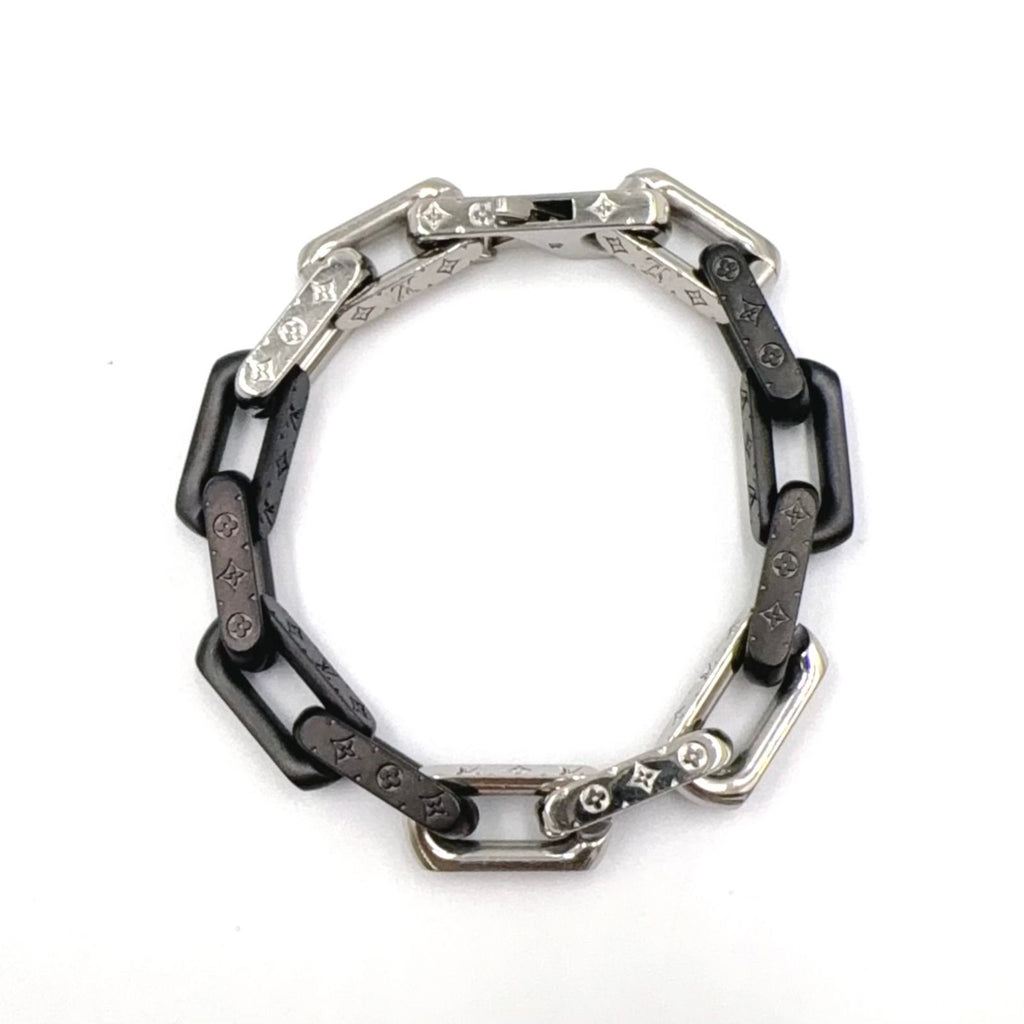 Louis Vuitton Bracelet Monogram Chain Metal Silver Black — view 3