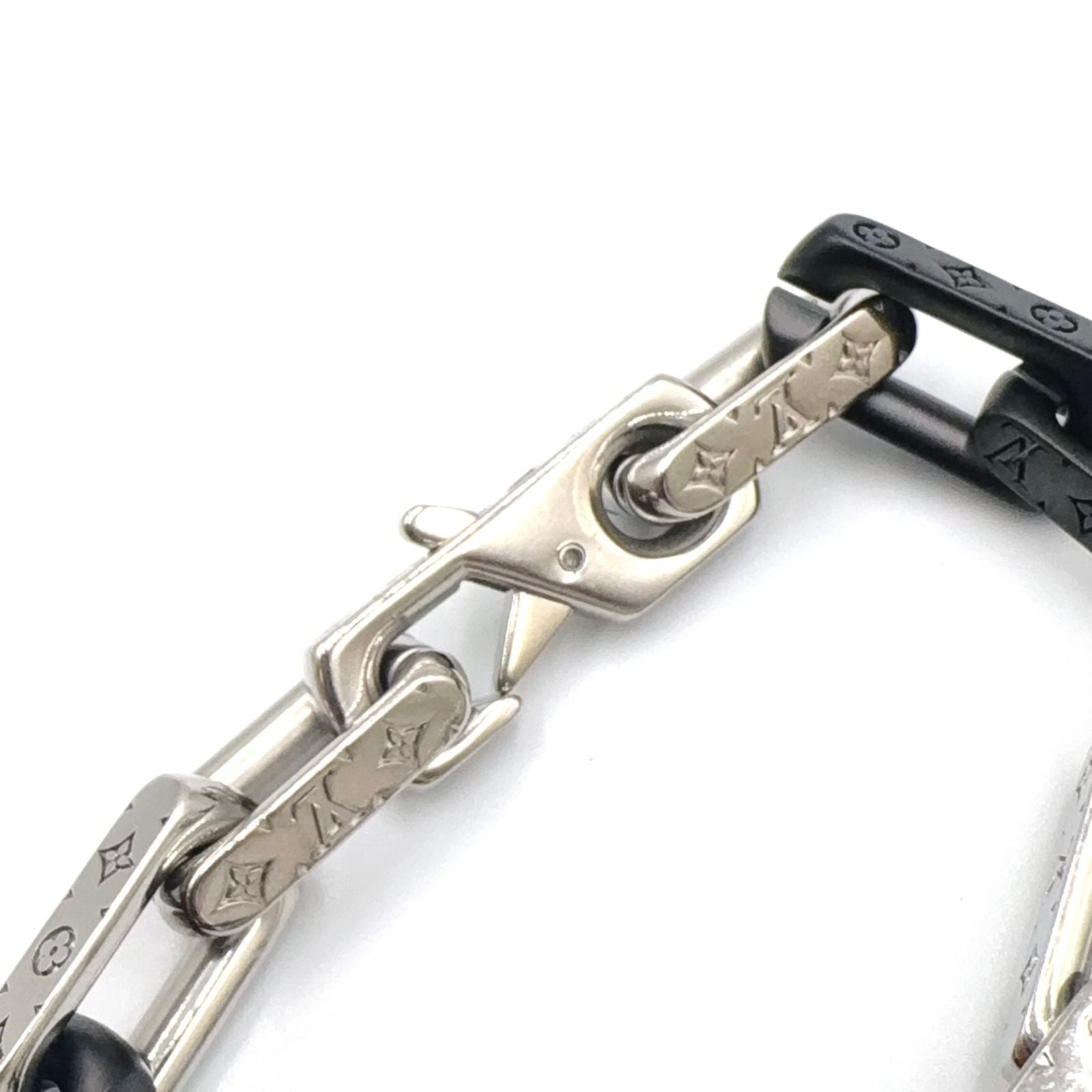 Louis Vuitton Bracelet Monogram Chain Metal Silver Black — view 6