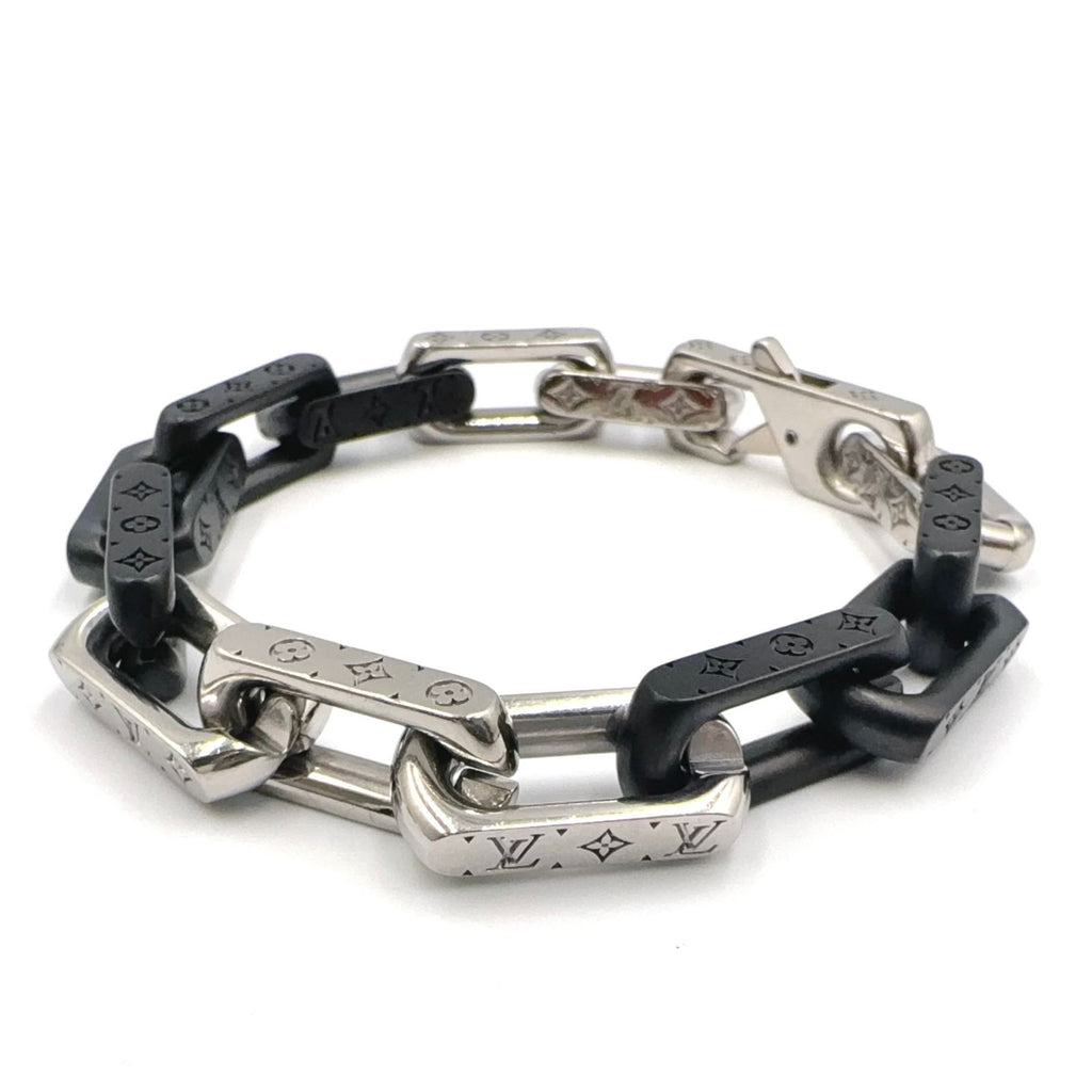 Louis Vuitton Bracelet Monogram Chain Metal Silver Black — view 2