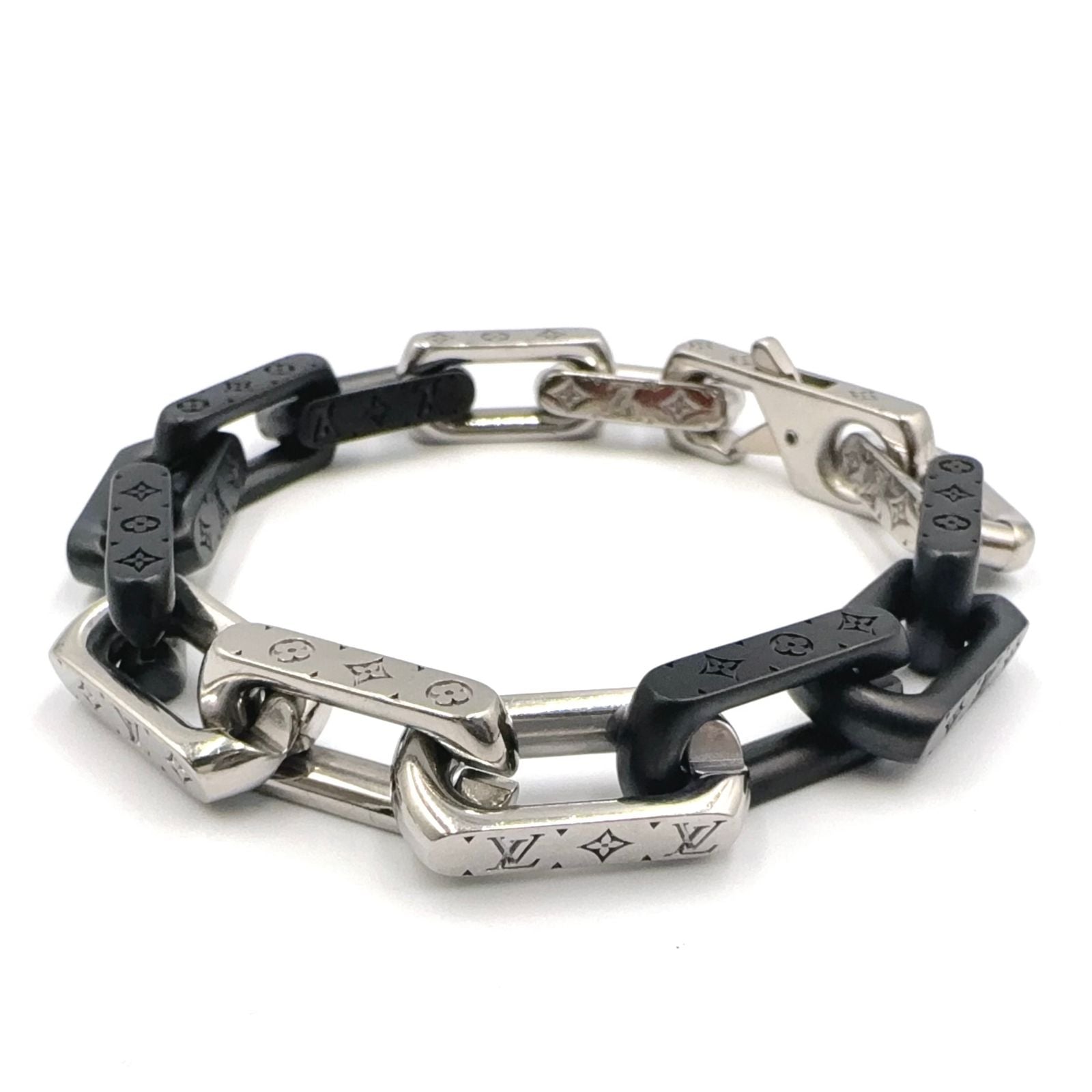 Louis Vuitton Bracelet Monogram Chain Metal Silver Black — view 2
