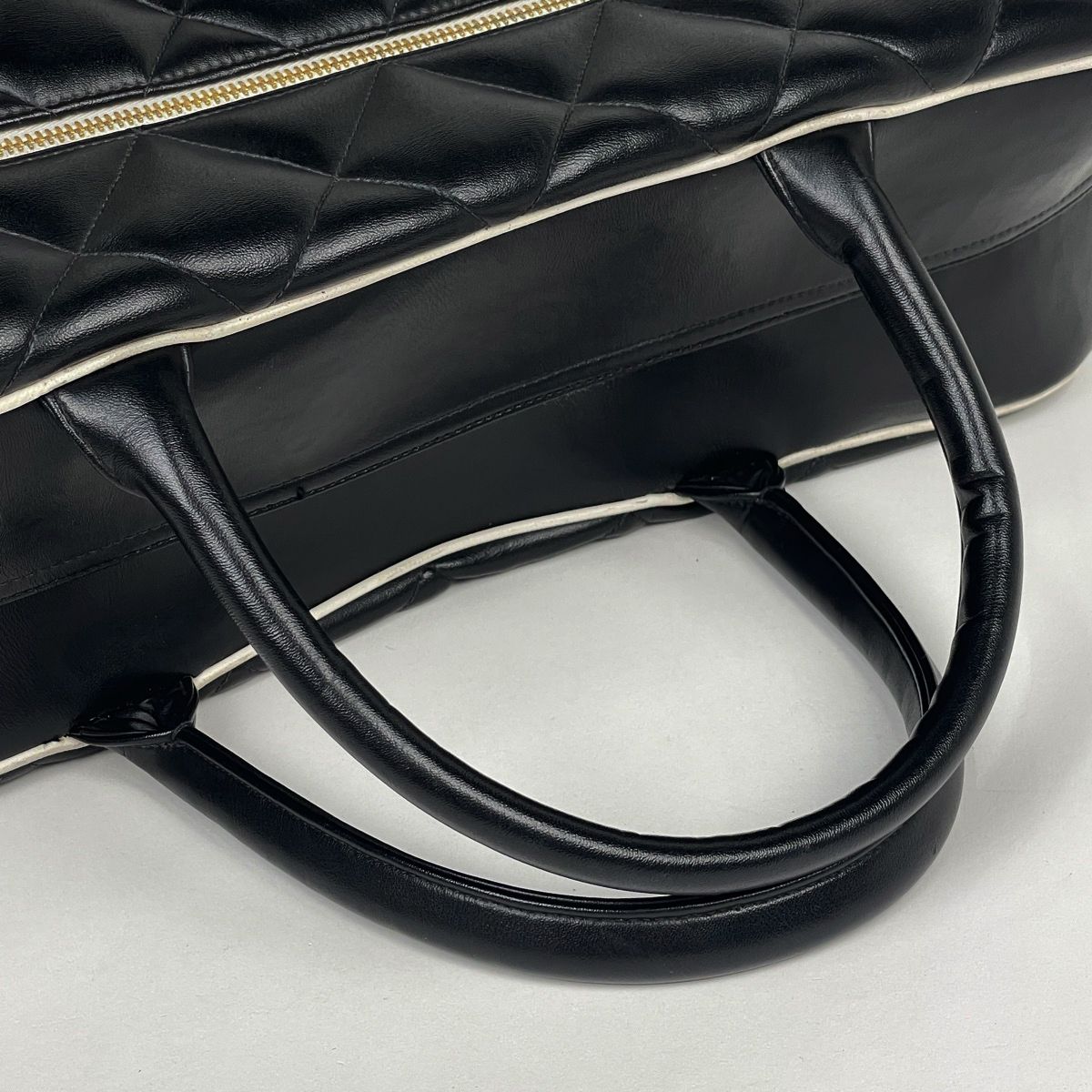 Chanel Boston Bag Quilted Leather Black White — view 6