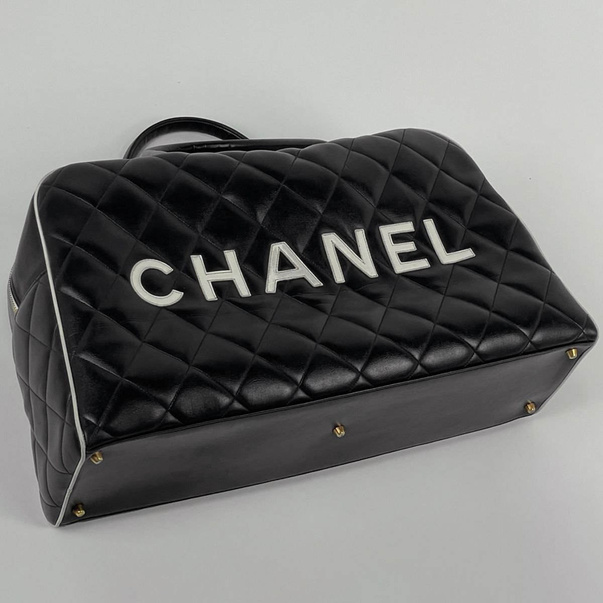 Chanel Boston Bag Quilted Leather Black White — view 2
