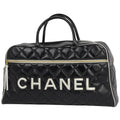 Chanel Boston Bag Quilted Leather Black White