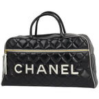 Chanel Boston Bag Quilted Leather Black White