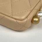 Chanel Shoulder Bag Quilted CC Logo Leather Beige — view 3