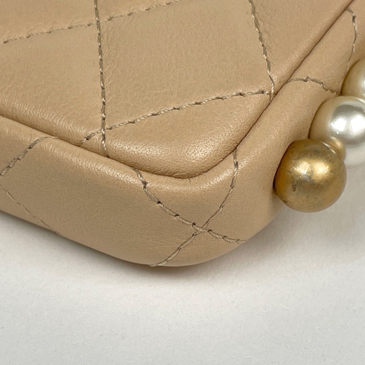 Chanel Shoulder Bag Quilted CC Logo Leather Beige — view 3